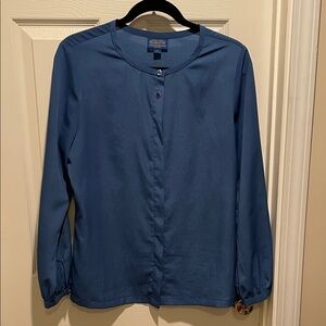 Pendleton blue collarless button down blouse
